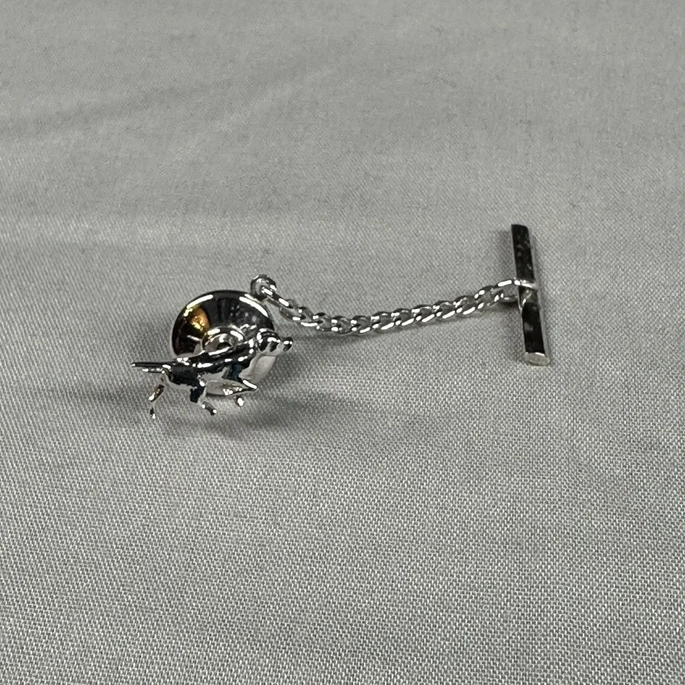 Dog Tie Tack with Chain Silver Tone Men's Lapel‎ & Tie Pin Accessory